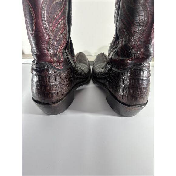 Lucchese Classics Handmade Caiman Mens Western Cowboy Boots Black Cherry Size 8 - Picture 8 of 13